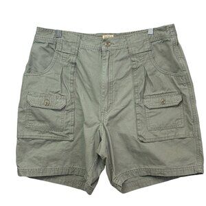 Redhead Mens Cargo Utility Shorts Khaki Green Size 38 Cotton Button Pockets